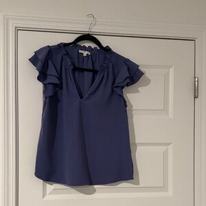 Nine Britton Blue Ruffle Sleeve Blouse